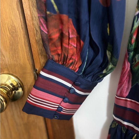 Karen Millen Blue and Pink Wrap Dress with Mock Neck - Picture 13 of 15